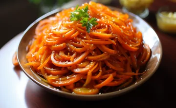 Салат морковь по-корейски, иллюстрация сгенерирована нейросетью Midjourney